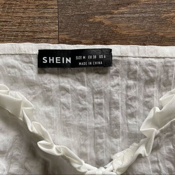 SHEIN White Dress Off Shoulder Feminine Multiway Cotton Medium Party - Picture 4 of 12